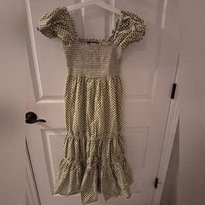 O.P.T Green Gingham Print Midi Dress